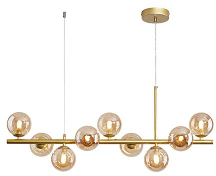 Boule de verre moderne finition laiton pendant la lumière Lustre réglable doré du milieu du siècle Éclairage de plafond luxueux avec abat-jour en verre soufflé à la main - Cognac 9 têtes