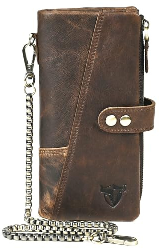 Handadsume Cuoio genuino Viaggi Regalo Tasca per monete Lunga Organizzatore Catena Rfid Portafoglio Portafoglio Con Snap Per Uomini Maschio 1803 (1803 Verde)