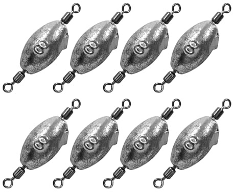 Uenhoy 20 Pcs Fishing Weights Inline Trolling Fishing Sinker Tackle with Inner Swivels, Oval Drop Casting Fishing Weight Sinkers, 1/4 oz (8g)