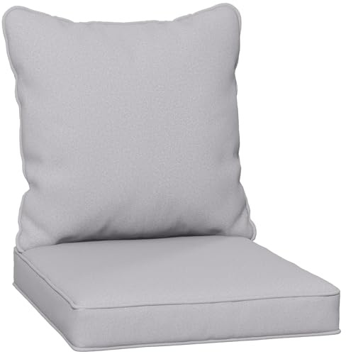 Outsunny Cushion Set with 1 Seat Cushion and 1 Back Pad for Dining Chair, Bench, Swing, Sofa, Water Repellent Outdoor Seat Pads for Indoor Outdoor Use, CUSHION ONLY, Light Grey