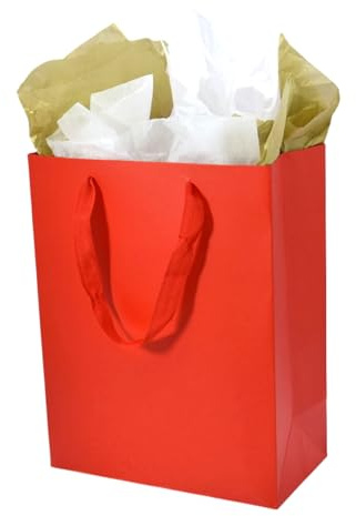 JUNESHE Rote Geschenktüten mit Griffen und Seidenpapier, 12 Stück, 25 cm L x 13 cm B x 32 cm H, rote Papiertüten, groß für Geburtstag, Hochzeit, Valentinstag, Glückwunsch, Muttertag