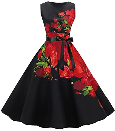 Rockebillykleider Damen 50er Jahre Vintage Kurze Ärmel Hochzeit Festliches Knielanges Kleid Rockabilly Kleider Partykleid 50s Sommer Spaghettiträger V-Ausschnitt Polka Dot Swing Cocktailkleid