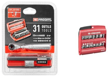 Facom - Set embouts à cliquet 1/4 31 pièces - Dimension 1/4 - R. PEJ31PB & Jeu d'Embouts de Vissage 28 pièces - E.120PB - Coffret avec Embouts Plats, PH, PZ Torx