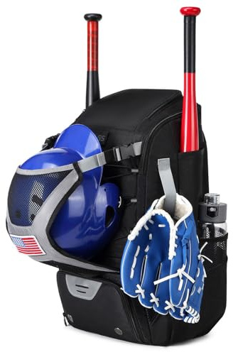budiniao Catchers Tasche mit ultraleichten und verschleißfesten Schuhfächern und Nasstaschen. Baseballtaschen für Jungen von 8 bis 12 Jahren, Schwarz