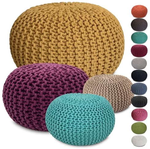 Amago home Strickhocker Pouf Ø45 o. 55cm Bodenkissen Sitzpouf XXL Baumwolle nachhaltig Größe ø 55 cm, Farbe gelb
