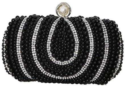 ZLYXZQG Perlen Abendtaschen Perlen Abend Clutch Tasche Latch Frauen Strass Hochzeit Braut Dinner Party Geldbörse weibliche stilvolle Abendtaschen Perlen Geldbörse(Black)