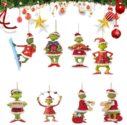 8 Pcs hängende Ornament, Weihnachtsbaumschmuck Anhänger, Zuhause, Automobil, Party Christmas Decorations (Green 01)