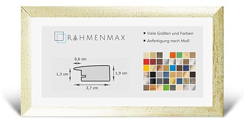 RahmenMax® Toskana Bilderrahmen Bildmaß 38x98 cm zum Aufhängen/Maßanfertigung möglich/MDF Posterrahmen in Sand gewischt mit Acrylglas klar/Puzzle Rahmen