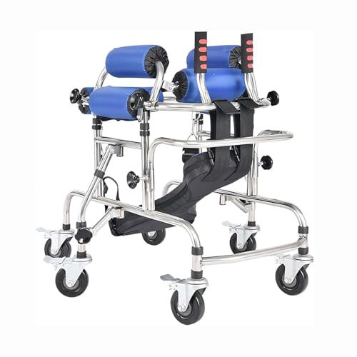 NEYTIIR Gehhilfen Für Behinderte Menschen, Tragbarer Ständer-Gehhilfe Für Kinder, Zerebralparese-Rehabilitation Rehabilitationstraining, Mit Höhenverstellbarem Sitz, Leichter Aluminiumrollator