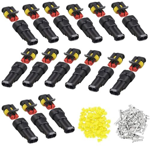 Huamirra Kabel Steckverbinder Stecker 15 Pcs, Wasserdicht Schnellverbinder,2 Polig Wasserdicht Schnellverbinder, Mit Draht für Auto, KFZ, LKW, Kayak, Boote, Roller, Motorrad