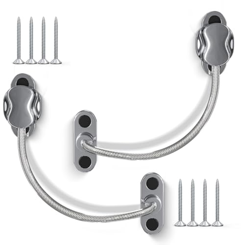 Bwintech 5 Pack Chrome Keyless Window Restrictor, UPVC Window Security Cable Lock Limits Open Spaces to Keep Kids Safe and Prevent Injury and Theft