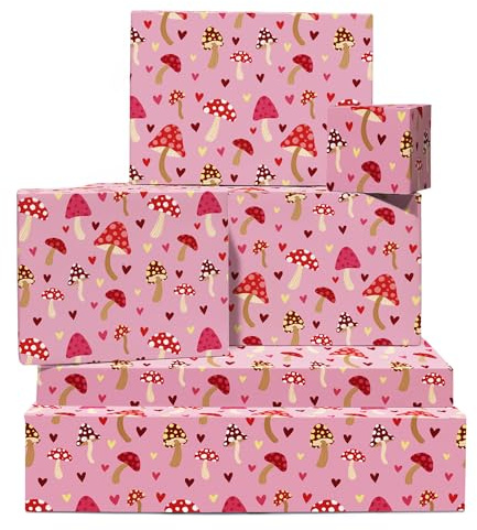 Omslagspapper för svamp – rosa omslagspapper – hjärta – 6 ark presentpapper – rosa och röda svampar – för födelsedag möhippa årsdag – återvinningsbar – av Central 23