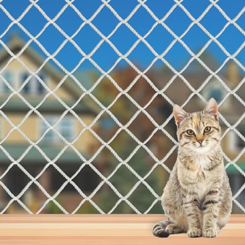 WEISGJA Cat Balcony Net, Large Cat Netting Pet Anti-Fall Safety Netting White Nylon Dogs Cats Climbing Net Pet Mesh Fence for Balcony, Stair, Window, Outdoors (10x19.7ft)