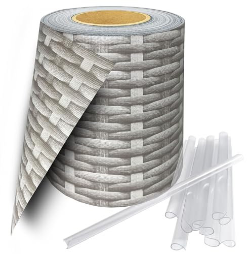 Stel4Style Pellicola protettiva in PVC con 30 clip di fissaggio, colore grigio rattan, lunghezza: 35 m