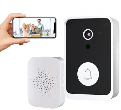 ZZJTPA Campanello video wireless con fotocamera, Doppia lente visiva Campanello telecamera Voce citofono Monitoraggio WiFi HD Visione Notturna Campanello Intelligente