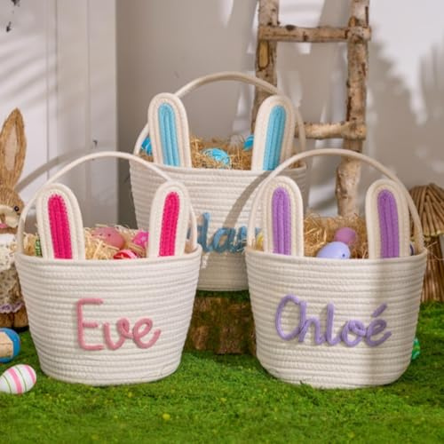 Cestino di Pasqua personalizzato,Cesto regalo per bambini in corda di cotone,Cestino di caccia alle uova di Pasqua,Cestino di Pasqua personalizzato,Cestini pasquali personalizzati per ragazze