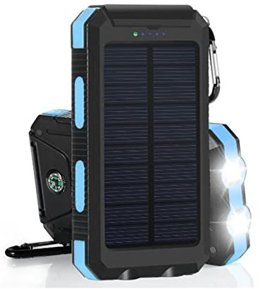 Power Bank 10000mAh Caricabatterie Solare Power-Bank con Torcia Elettrica Grande Capacità Esterno Viaggio Portatile Caricabatterie Rapido Batteria Esterna, Blu
