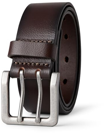 Amazon Essentials Men's Double Prong Leather Belt, Brown, 34