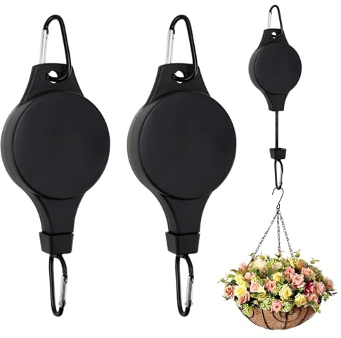 VZXZXE 2 ganci retrattili per piante con meccanismo a strappo regolabile – rullo telescopico ad alte prestazioni e gancio per ascensore a semaforo per vaso e fioriera