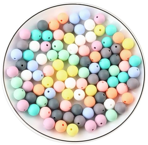 Lot de 100 perles rondes en silicone colorées de 12 mm - Kit de fabrication pour collier, bracelet, trousseau de clés, bijoux, bricolage