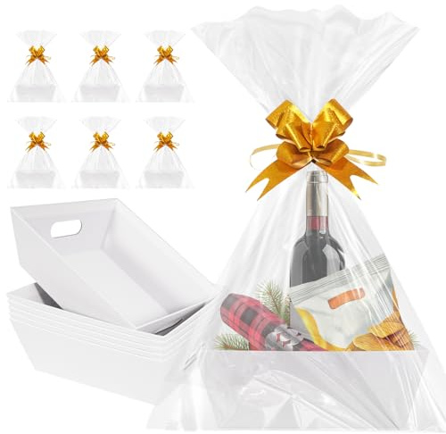 PräSentkorb Leer Pappe 6 Stück Großer Leerer Geschenkkorb für Personalisierte Geschenkverpackungen Geburtstag Weihnachten Valentinstag Ostern und Andere Feste (Weiß)
