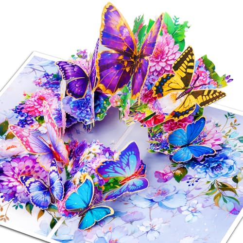 GREETING ART Pop-Up-Karte Schmetterling mit Blumen - 3D Schmetterlingskarte für Frau, Freundin & Mutter (Geburtstagskarte, Gute Besserung, Danke, Jahrestag, Hochzeit, Muttertag