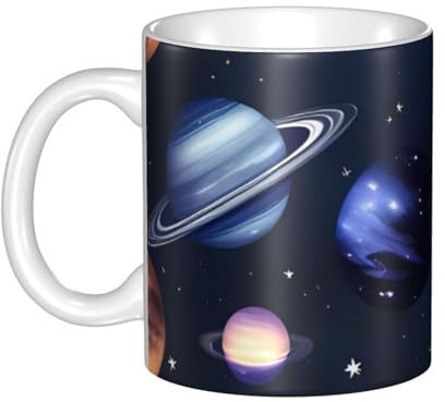 GJHKSSVB 11oz Coffee Mug With Handle,Novelty Tea Cup Planets Stars And Milky Way Galaxy Ceramic Coffee Cup For Men Women Office Work