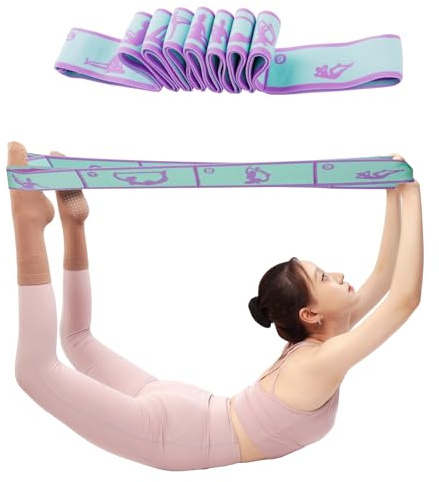Elastic Yoga Stretching Strap Pattern Guide with 9 Loops, Stretch Strap for Ballet, Leg, Body, Stretch Band for Physical Therapy, Dance, Pilates, Gymnastics (Blue)