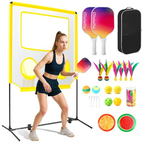 Ziziella Indoor Paddle Game with Net, Portable Pickleball Set with Net for Family or Solo Fun, All in One Outdoor Sports - Badminton, Pingpong, Tennis for Lawn, Backyard, Camping, Beach