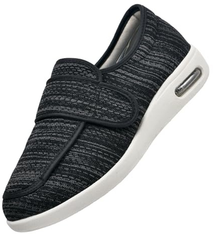 CVFOMBN Herren Damen Therapieschuhe,Senioren Diabetiker Schuhe Damen Klettverschluss Hausschuhe Wechselfussbett Diabetes Outdoor Sandale.Black Gray,45