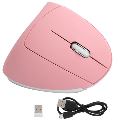 AYNEFY Mouse Verticale Wireless, Mouse da Gioco Ricaricabile USB Ergonomico con Illuminazione RGB, da 800 a 2400 Dpi Regolabili per l'uso 'ufficio e dei Giochi (Topo rosa verticale H1)