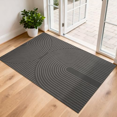 FEOMOS Fußmatte Innen Außen 80x120cm, rutschfeste Schmutzfangmatte-Grau | Fussmatte Innen, Fußabtreter Niedriges Profil, Türmatte Waschbar Langlebig für Haustür, Flur, Balkon, Küche