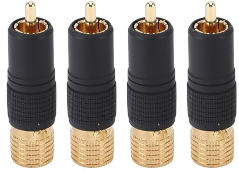 ASHATA Adaptateur de Prise Vidéo Mâle 2 Pièces, Connecteur AV à Souder Audiophile plaqué or 24 Carats avec Vernis au Four en Laiton, Conception Autobloquante pour Mélangeurs,