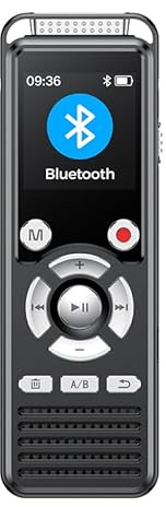 EVISTR Grabadora de voz digital de 3072 Kbps - Dictáfono de grabación de llamadas Bluetooth de 64 GB con reducción de ruido - Grabadora activada por voz con micrófono dual para conferencias