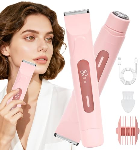 Afeitadora eléctrica femenina 2 en 1, cortapelos cuerpo y cara, impermeable, para jersey, piernas, axilas y zona íntima (rosa)