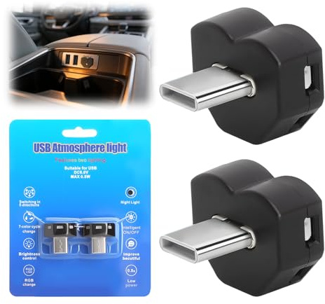 VOSSOT 2 PCS Luz USB C con orientación Ajustable en 5 direcciones luz USB c Coche 8 Colores RGB con Modo Fijo o automático iluminación led Interior Type-c para Coche Ordenadores Dormitorio y Camping