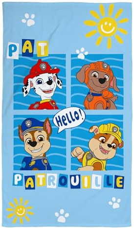 OMYDREAM Pat Patrouille Enjoy Drap de Plage Enfant | 100% Coton | Oeko-TEX | 70x120 cm | Bain et Plage | Imprimé Garçon (Bleu)