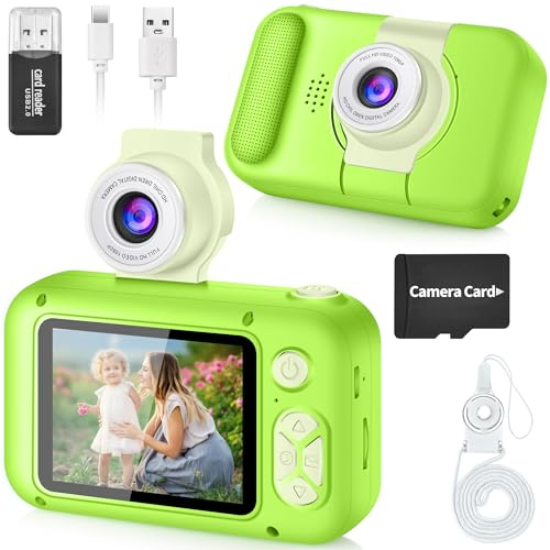 ARNSSIEN Macchina Fotografica Bambini, 2,4 Fotocamera Bambini con180 °Flip Len, Fotocamera Digitale Videocamera Regalo Bambino e Bambina 3 4 5 6 7 8 9 10 11 12 anni,Regalo di Compleanno e Natale,X101