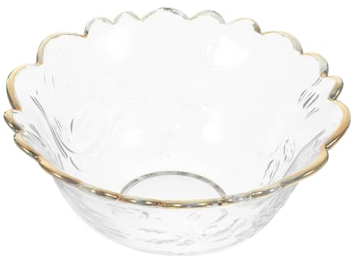 PACKOVE Tazón Grande de Vidrio Borde Dorado, Cuenco para Servir Ensaladas y Postres, Tazón Elegante para Aperitivos y Frutas, Apto para Uso Alimentario, Adecuado para Hogar y Reuniones