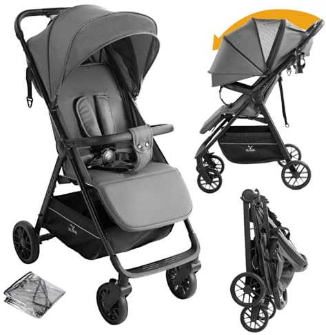 Aveainelle Lätt barnvagn, liten buggy hopfällbar, vikbar resevagn med flera justerbart ryggstöd för spädbarn, lätta sittvagnar med mugghållare och skydd
