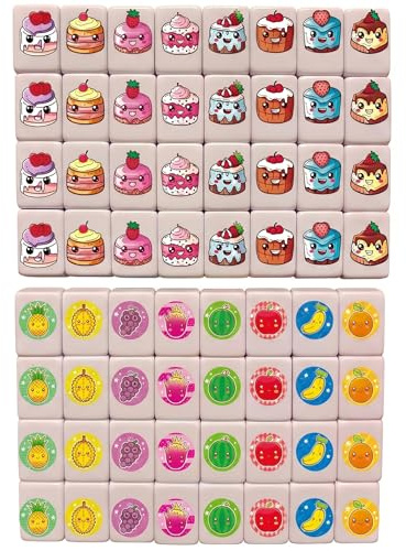 AwnsIMfreien Mahjong, Set da Gioco Mahjong da 65 Pezzi, Piastrelle di Cartoni Animati con Cibo Carino, Gioco da Tavolo Portatile da 24 mm per riunioni di Famiglia e Viaggi, Set