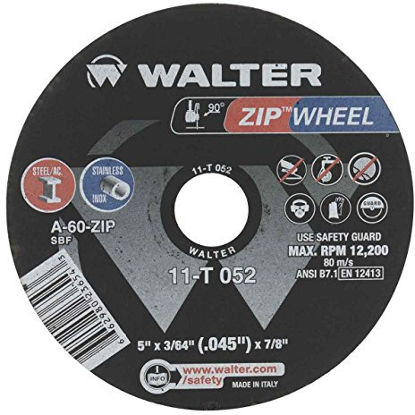 Walter 11T052 5x3/64x7/8 Zip Performance Cut-Off Wheels Type 1 A60 Grit, 25 Pack