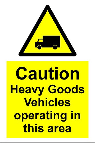 Warning Caution Heavy Goods Vehicles Operating in This Area Safety Sign - 1.2mm Rigid Plastic 300mm x 200mm