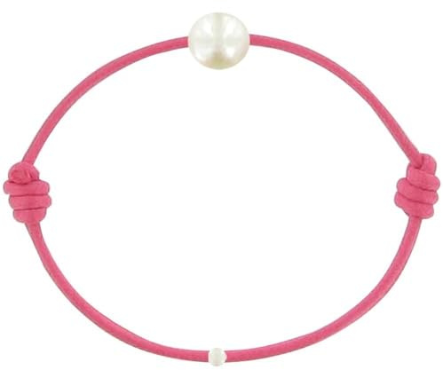 LES POULETTES BIJOUX – barnarmband – min första pärla – vaxat bandarmband – vit odlad sötvattenspärla 6–7 mm – färger, 7 5mm, Sten, Pärla