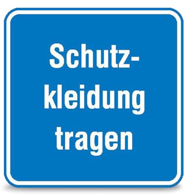 Betriebsausstattung24 Hinweisschild Schutzkleidung tragen - Aluminium, geprägt - 20,0 x 20,0 cm - Betriebskennzeichnung - blau weiß Text Schild