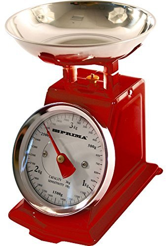 3 kg de báscula de cocina tradicional retro, mecánica, acero inoxidable, rojo