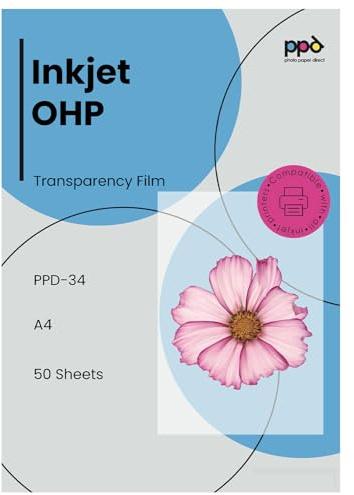 PPD Inkjet Premium Clear OHP Acetate Transparency Film/Screen Print Film Instant Dry A4x50 PPD-34-50