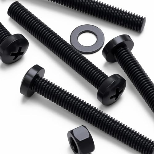 20x vis PP noires à tête cylindrique M5 x 40mm + écrous et rondelles | Vis légères, sans corrosion, non conductrices et non magnétiques, avec empreinte en croix