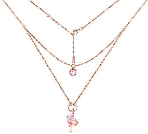 Gnoce Damen-Kette mit Flamingo Anhänger 925 Sterlingsilber Feurige Passion Rose Gold Halsketten Schmuck Geschenk für Damen