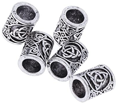 5 Stück nordische Wikinger-Haar-Anhänger mit Bart-Perlen, antikes DIY Armband Machen Haarverschnörung Bart Silber, 15 x 12 mm